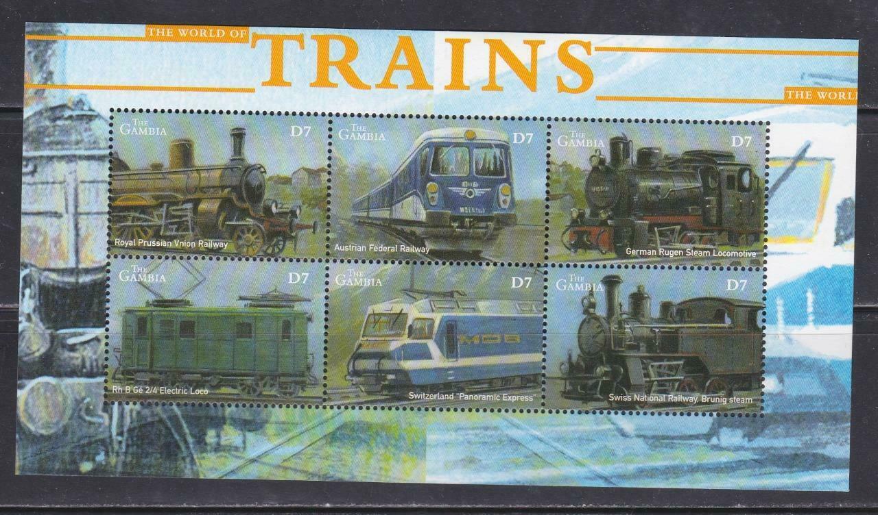 Lrt177 - Locomotive Railroad Train Stamps Gambia  2001 Trains Mnh